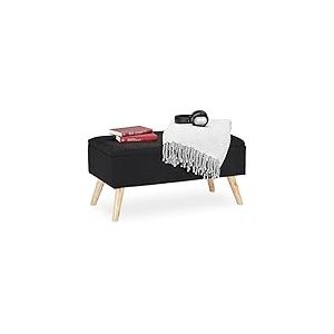 Relaxdays Banc de Rangement, rembourré, Pieds en Bois, Coffre avec revêtement en Tissu 39,5 x 79,5 x 39 cm, Noir
