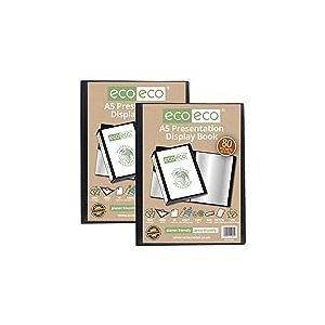eco-eco Eco064x2 Lot de 2 porte-vues avec pochettes en plastique Noir Format A5 50% recyclé 80 pochettes