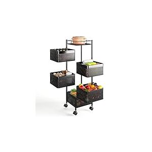 BAKAJI Chariot à roulettes de Cuisine en métal avec 5 étagères à Panier ouvrables et 4 roulettes pivotantes à 360 degrés Trolley Gain de Place, décoration de Maison, Cuisine, Dimensions 85 x 26 cm,