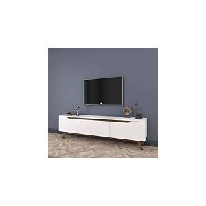 Dmora - Meuble TV Cor, Buffet de Salon, Armoire Basse pour TV, Base Murale de Rangement, 180x35h49 cm, Blanc et Noyer