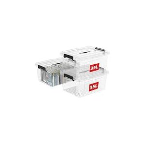 Cetomo 35L*3 Boîte de Rangement, Bac de rangement avec Poignée, Plastique Organisateur avec Couvercle, Empilable, Transportable, pour Vêtements, Bureau, Chambre, Dortoirs, Transparent, 35L - Lot de 3