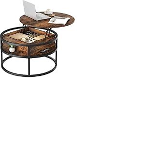 YITAHOME Table Basse Relevable avec Rangement Caché, 80x80X47cm, Table Basse Ronde Salon avec Cadre Métallique Robuste, Forte Charge Portante