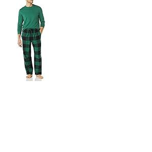 Amazon Essentials Ensemble de Pyjama en Flanelle Douce pour Homme (Grandes Tailles Disponibles), Motif écossais Vert/Buffle, Taille XL