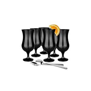 Glasmark 570032-0420518525LD A570032-0420518525LD Lot de 6 verres &agrave; cocktail max 480 ml noir + cuill&egrave;re &agrave; caf&eacute; longue en verre + acier inoxydable