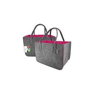 LEVIATAN Sac en Feutre Shopper 2 pièces Grand - 30 litres Sac de Courses XXL Pliable Panier à Bois de Cheminée Sac à Jouets, Gris Foncé/ Framboise, XL