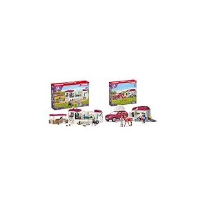 Schleich 42619 Horse Club - Camping-Car Équestre pour Chevaux 42535 Horse Club - Voyage en Voiture avec remorque, Coffret avec 1 Cheval Inclus, Figurines