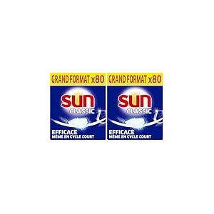 SUN - Pastilles Lave-Vaisselle Classic Regular - 80 tablettes - Efficace pendant les cycles courts - Brillance &eacute;tincelante - Fabriqu&eacute; en France (Lot de 2)