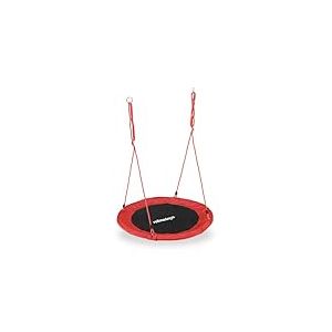 Relaxdays Balançoire nid d'oiseau rond 90 cm à suspendre enfant adulte jardin extérieur Ø 90 cm, 100 kg , rouge