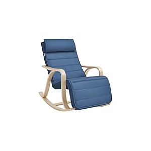 SONGMICS Fauteuil à Bascule en Bois de Bouleau, Chaise Berçante avec Repose-Pied Réglable sur 5 Hauteurs, Housse en Coton, Capacité de Charge 150 kg, Bleu Minuit LYY041Q01, 67 x 116 x 88 cm