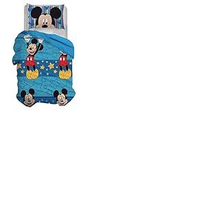 Disney Parure de lit 1 Place, Housse de Couette + taie d'oreiller, Housse de Couette avec taie d'oreiller, Sac 155 x 200 cm, 100% Coton, Mickey Mouse (Pas de Frais de Drap avec Coins)