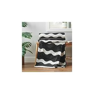 Sassy B Waves Plaid réversible surdimensionné Noir-Blanc 200 x 240 cm