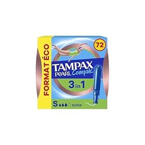 Tampax Compak Pearl, Super, Flux Moyens à Abondants, 72 Tampons avec Applicateur doux Triple Confort, Format Eco, MotionFit, Voile Douceur, Certifié Oeko-Tex