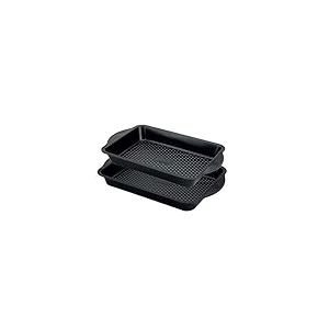 Prestige Aerolift Lot de 2 plaques de cuisson antiadhésives pour four avec poignées extra larges, passent au lave-vaisselle, en acier au carbone durable, 22,9 x 33 cm et 25,4 x 35,6 cm, noir
