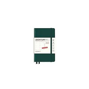 LEUCHTTURM1917 367623 Agenda semainier de poche (A6) 2024, avec carnet supplémentaire pour adresses et anniversaires, vert forêt, allemand, 12 mois