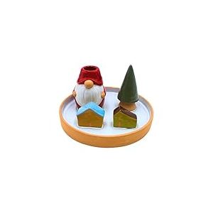 Bougeoir, Assiette, bougeoir, Assiette d&eacute;corative, bougeoir de No&euml;l, Assiette en c&eacute;ramique avec Lutin, Sapin et Maisons en fa&iuml;ence, Multicolore, L/l/H : 17 x 17 x 9 cm.