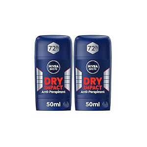 NIVEA MEN - Stick Masculin Dry Impact - D&eacute;odorant Homme 72H Anti-Transpirant Aisselles - Anti-Bact&eacute;rien & S&eacute;chage Rapide - 0% Alcool - Peaux Sensibles - 50 ml (Lot de 2)