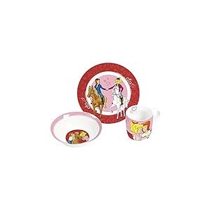 Bibi & Tina Vaisselle pour enfant 3 pièces en porcelaine, rouge, set de vaisselle, assiette, tasse, bol