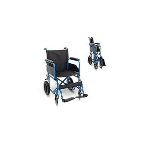 Mobiclinic®, Fauteuil roulant pliable, Marsella, Roulettes à dégagement rapide avec bouton, Robuste, Siège 46cm, Repose-pieds pliants, Accoudoirs pliables, Poignée de frein, Roues 12", Bleu