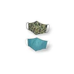 Kanguru Green Mask/Masque Faciale set de 2 pi&egrave;ces 100% coton, 2 couches, lavable, r&eacute;utilisable enfants 4-6 ans