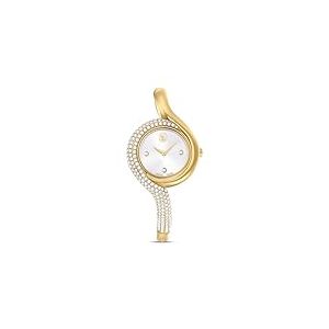 Swarovski Montre Dextera Asymmetric, Bracelet en m&eacute;tal, bo&icirc;tier Rond 29 mm, pav&eacute; de Cristaux sur la moiti&eacute; de la Lunette et du Bracelet, fabriqu&eacute;e en Suisse, &eacute;tanche 50 m, Finition Ton dor&eacute;
