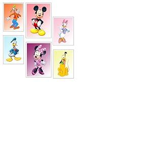 DKORARTE Lot de 6 tableaux en bois pour décoration de salon modernes, chambres à coucher, chambre d'enfant, Mickey, Daisy, Pluto, Goofy, Donald, Minnie avec crochets métalliques (2 x 38 x 29 cm ; 4 x