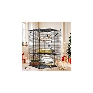 YITAHOME Cage pour Chat Ext&eacute;rieur/Interieur, Enclos Chat &agrave; 3 Niveaux avec Hamac Extra Large, Cage pour Animal de Compagnie avec Fil M&eacute;tallique Dense pour 1-2 Chats, Furet, Chinchilla, Lapin, Noir