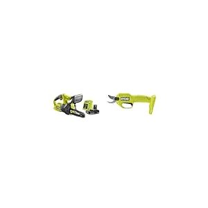 RYOBI Duo Sans Fil &agrave; Batterie 18V ONE+ : Tron&ccedil;onneuse compacte 20 cm + S&eacute;cateur 18V - lames Bypass chrom&eacute;es en acier carbone japonais SK5 - 1 batterie 18V 2,5Ah et 1 chargeur 1,5 A