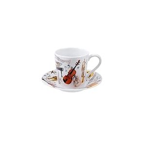 DRW Lot de 2 tasses avec soucoupe en porcelaine Instruments de musique Tasse : 6 x 6 x 6 cm
