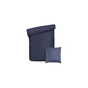 Pure Cotton Parure de lit 2 Pi&egrave;ces 1 Personne - Housse de Couette 135x200cm & taie d'oreiller 80x80cm &ndash;100% Satin de Coton Rayures tiss&eacute;es Dobby, 80 Fils/cm&sup2;, 120 GSM-Oeko-TEX&ndash;Dobby - Bleu fonc&eacute;