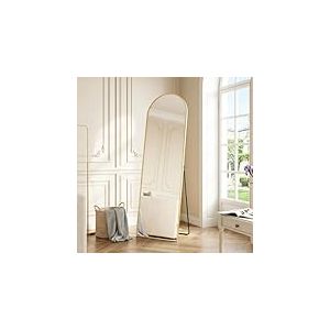 SONGMICS Miroir Int&eacute;gral, 150 x 40 cm, Miroir Arqu&eacute; sur Pied, &agrave; Poser au Sol, Cadre en Alliage d&rsquo;Aluminium, Verre Tremp&eacute;, pour Chambre, Salon, Dressing, Dor&eacute; Clair LFM035AB01