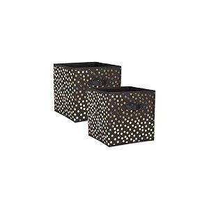 DII Lot de 2 paniers pliables en tissu non tiss&eacute; Motif &agrave; pois Noir/dor&eacute; 27,9 x 27,9 x 27,9 cm