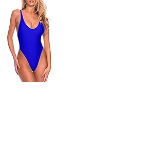 RELLECIGA Maillot de Bain Une pi&egrave;ce String pour Femme, Bleu Royal, Taille M