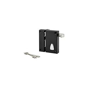 THIRARD - Serrure Verticale en Applique 6 Gorges à Tirage pour Entrée - Gauche - Axe 45 mm - Carré 7 mm - 75 x 130 mm - Noir - Coffre et Gâche Acier Cambré - 2 Clés Incluses