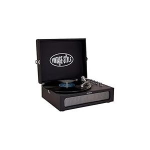 Aiwa VPX-1971/BK Tourne-Disque Vintage en Cuir synthétique avec Bluetooth à 2 Voies, Lecteur MP3 et enregistreur USB Noir