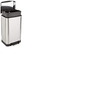 Amazon Basics Petite poubelle rectangulaire résistante aux taches avec pédale, fermeture en douceur, pour salle de bain, chambre à coucher, salon ou bureau, 20 l, nickel