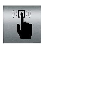 AUA SIGNALETIQUE - Plaque de porte Aluminium brossé imprimé AluSign - Double Face adhésif au dos (200 x 200 mm, Sonnez)
