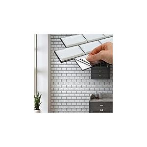 WALPLUS Lot de 24 autocollants pour carrelage de cuisine ou de salle de bain Blanc brillant 28,5 x 14 cm