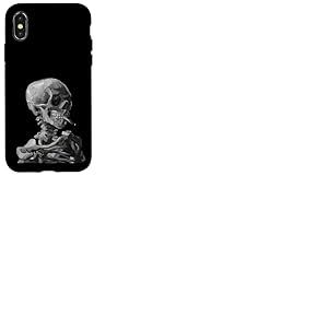 Coque pour iPhone X/XS Van Gogh Crâne de Squelette Fumant une Cigarette Peinture