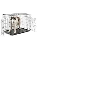 lionto Caisse de Transport pour Chiens et Chats, Cage Polyvalente avec bac en Plastique hygiénique, 106x71x77 cm, Cage pour Chien en métal avec Fermetures de sécurité Solides et cloison, Noir