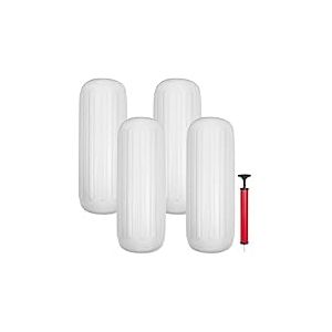 VEVOR Pare-Battage 4PCs, Défense Bateau Nervurée en Vinyle 25,4 x 71,1 cm, Facile à Gonfler et à Installer, avec Pompe de Gonflage, Pare-Chocs pour Protéger Bateaux Yachts Voiliers Quai, Blanc