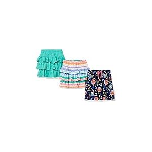 Amazon Essentials Jupe-Short à Volants en Maille (Anciennement Spotted Zebra) Fille, Lot de 3, Blanc Tie-Dye/Bleu Marine Motif Spatial/Vert Turquoise, 5 Ans