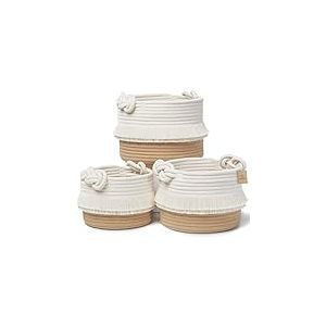 NaturalCozy 3 paniers à pompons (blanc cassé et marron)