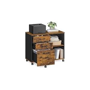 VASAGLE Classeur &agrave; 3 tiroirs, classeur lat&eacute;ral Mobile avec Compartiments Ouverts pour Documents A4 Format Lettre, Support d'imprimante Industriel, Marron Rustique et Noir OFC041B01