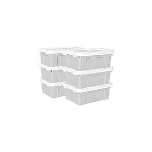 Cetomo 15L*6 Boîte de Rangement, Bac de rangement avec Poignée, Plastique Organisateur avec Couvercle, Empilable, Transportable, pour Vêtements, Bureau, Chambre, Dortoirs, Gris, 15L - Lot de 6