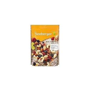 Seeberger Nuts 'n' Berries : mélange d’amandes croquantes, noix de cajou, raisins sultanines, cranberries, cerises, myrtilles et noisettes décortiquées, vegan (5 x 150 g)