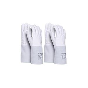 DONAU SAFETY Gants de soudeur en cuir pleine fleur de ch&egrave;vre pour soudage TIG - Taille 11-1 paire - Doux et agr&eacute;ables - Gants de travail en cuir - Gants de protection - Blanc/gris (Lot de 2)