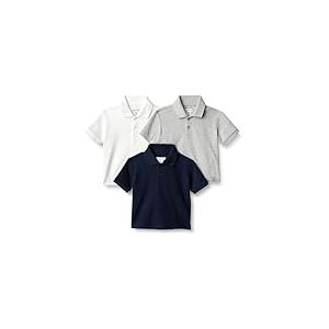 Amazon Essentials Polo en Coton avec &Eacute;lasthanne Gar&ccedil;on, Lot de 3, Gris Clair Chin&eacute;/Bleu Marine/Blanc, 4 ans