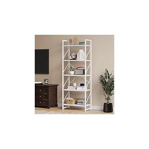 YITAHOME Biblioth&egrave;que &agrave; 5 Niveaux, &eacute;tag&egrave;re &agrave; Livres sur Pied, &eacute;tag&egrave;re en Bois et Cadre en m&eacute;tal, &eacute;tag&egrave;re de Rangement pour Salon, Bureau &agrave; Domicile &ndash; Biblioth&egrave;que Blanche Pure