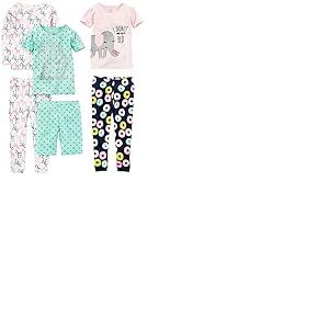 Simple Joys by Carter's Ensemble de Pyjama 6 Pi&egrave;ces en Coton, Coupe Ajust&eacute;e Fille, Lot de 3, Blanc Z&egrave;bre/Bleu Marine Donut/Rose &Eacute;l&eacute;phant/Vert Points, 4 ans
