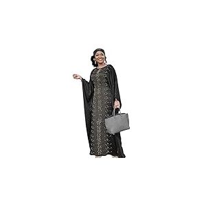 HD Robe Caftan Africaine Longue avec Perles et Strass pour Femme, Noir, Taille Unique